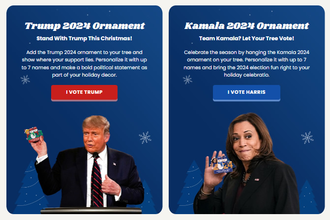 Trump vs Harris Xmas Ornaments